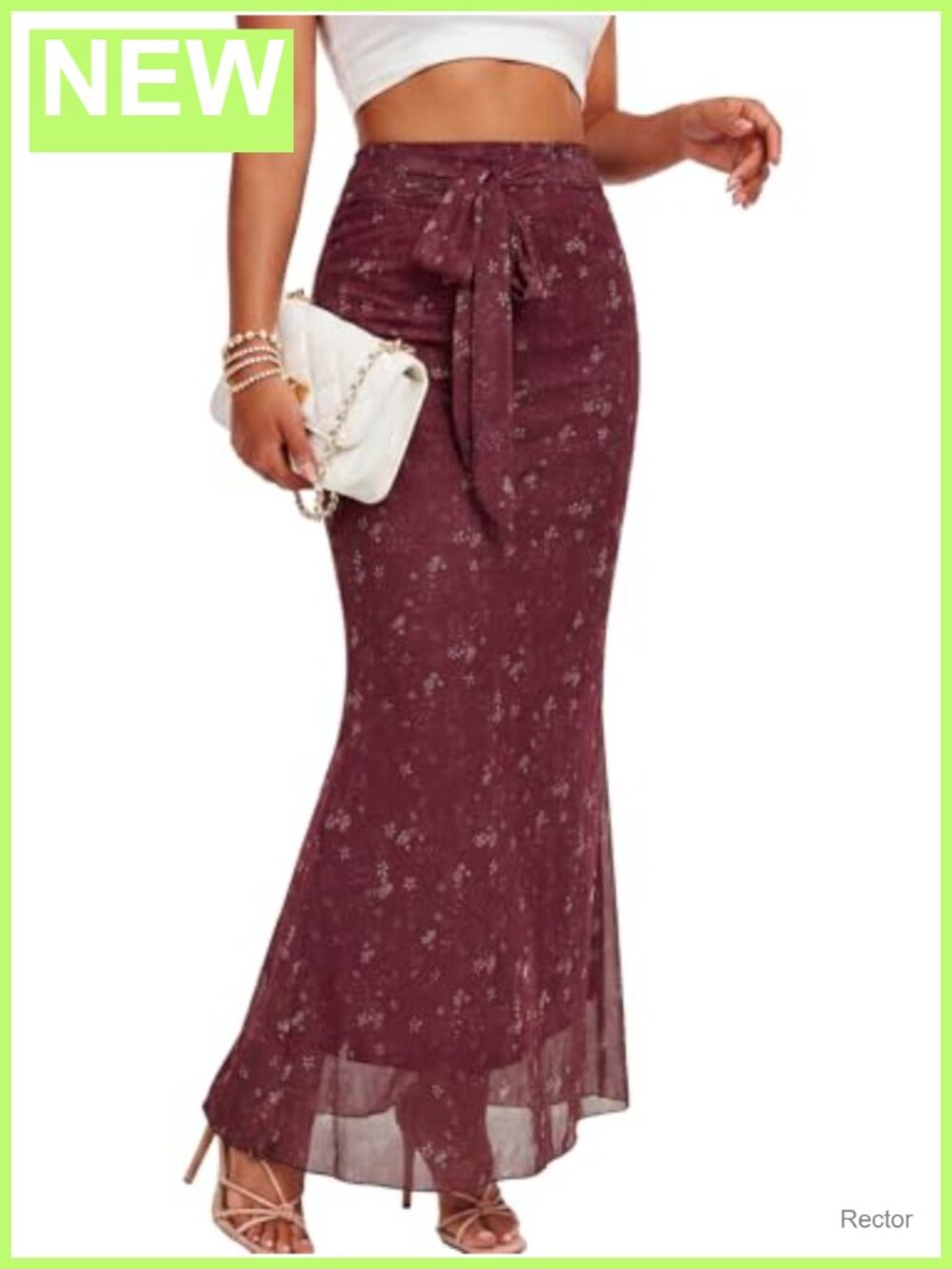 Women's Mesh High Waisted Maxi Skirt Floral Lettuce Trim